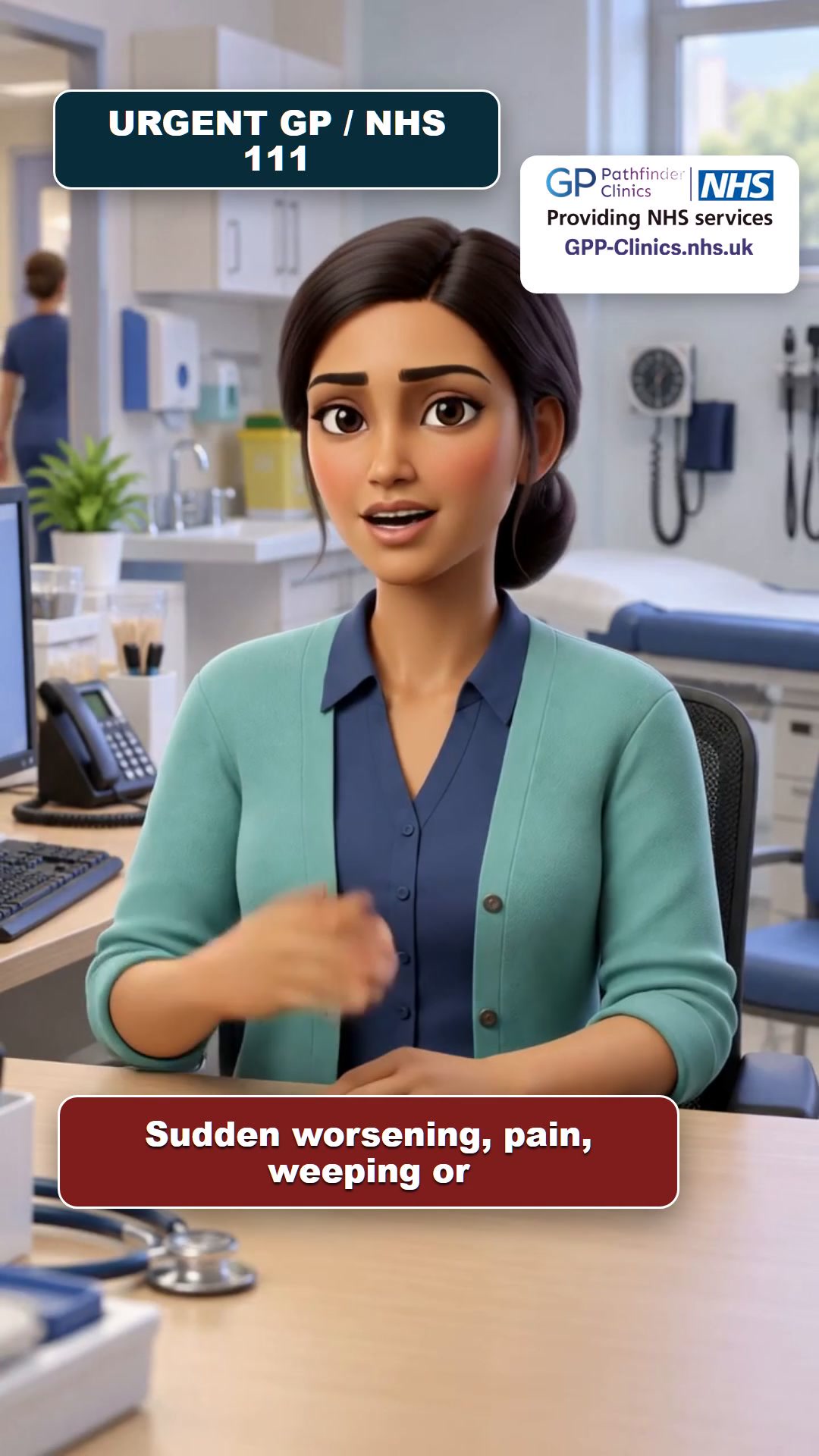 Animated NHS clinician explaining when urgent help is needed